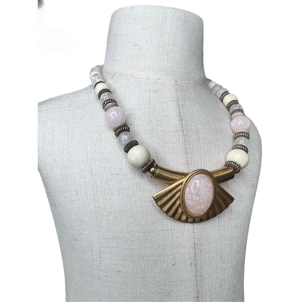 Beaded art deco gold tone necklace - Picture 1 of 6